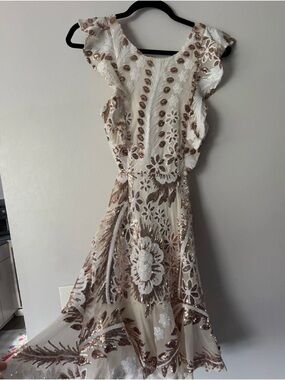Hello Molly White Dress with Rose Gold Sequin Floral Embroidery